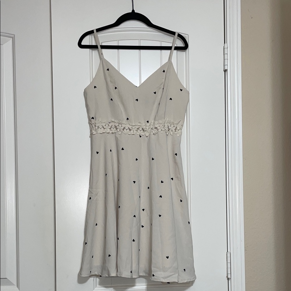 SHEIN Cream Mini Dress with Black Heart Accents